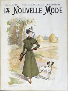 Frau in Jagdkleidung mit Gewehr - in "La Nouvelle Mode" vom Sept. 1898 von Lucien Metivet