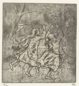 Twee meisjes aan het vlinders vangen von Lucien Pissarro