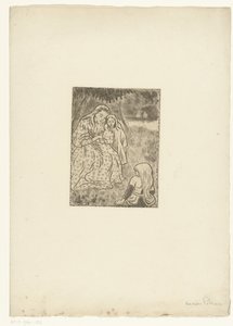Frau mit zwei Mädchen auf einer Wiese von Lucien Pissarro