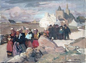 Bretonische Männer und Frauen, ca. 1909 von Lucien Simon