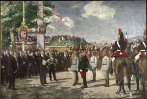 Empfang am Porte Maillot für die Marschälle Foch und Joffre, 14. Juli von Lucien Simon
