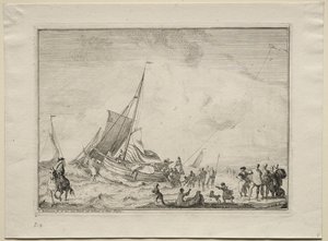 Ein Schiff zu Wasser lassen von Ludolf Backhuysen
