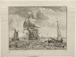 Meereslandschaft mit Amsterdam in der Ferne von Ludolf Backhuysen