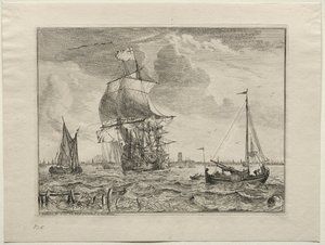 Meereslandschaft mit Amsterdam in der Ferne, 1701 von Ludolf Backhuysen