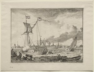 Ansicht von Amsterdam mit Schiffen im Vordergrund von Ludolf Backhuysen