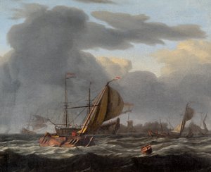 Ein Kriegsschiff vor Anker in rauer See, ca. 1660-ca. 1708