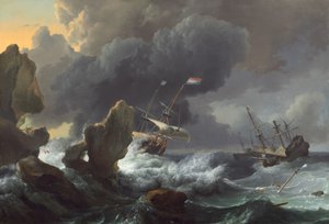 Schiffe in Not vor einer felsigen Küste, 1667