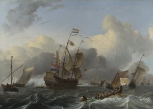Flaggschiff Eendracht und eine Flotte niederländischer Kriegsschiffe, ca. 1670 von Ludolf Bakhuizen