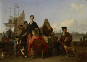 Die Familien Bakhuysen und de Hooghe beim Essen am Mosselsteiger (Muschelpier) am IJ, Amsterdam von Ludolf Bakhuysen (signed by artist)