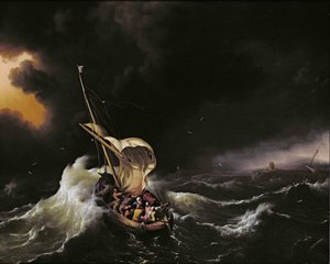 Christus im Sturm auf dem See Genezareth von Ludolf I Backhuysen