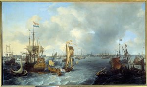 Ansicht des Amsterdamer Hafens vom Ij. Gemälde von Ludolf Backhuyzen (1631-1708) 1666 von Ludolf I Backhuyzen