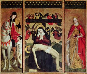 Triptychon, das Pieta zwischen St. Martin und St. Katharina darstellt, 1475