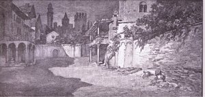 Ein offener Platz neben Capulets Garten, Illustration aus Romeo und Julia