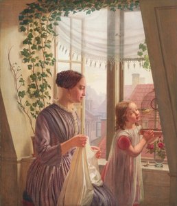 Innenraum mit Mutter und Tochter am Fenster, 1853 von Ludvig August Smith