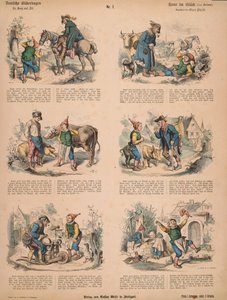 Hans im Glück (nach den Brüdern Grimm), Nr.213 aus Muenchener Bilderbogen veröffentlicht von Braun & Schneider, München, 1880 von Ludwig Voltz