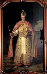 Franz II., Heiliger Römischer Kaiser, trägt die Kaiserinsignien von Ludwig or Louis Streitenfeld