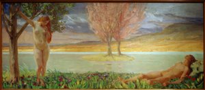 Adam und Eva in paradiesischer Landschaft von Ludwig von Hofmann