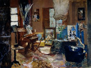 Innenraum des Salons, Gemälde von Ulvi Liege, Öl auf Leinwand von Luigi Levi