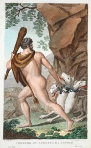 Herkules und Cerberus oder Cerbero Incatenato da Ercole, Buch VII, Illustration aus Ovids Metamorphosen, Florenz, 1832