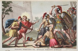 Paris tötet Achilles oder Paride diretto da Apollo Ferince Achille, Buch XIII, Illustration aus Ovids Metamorphosen, Florenz, 1832