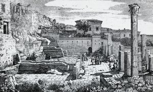 Ruinen des Tempels von Vespasian in Brescia, Gravur von Louis Basiletti, Italien