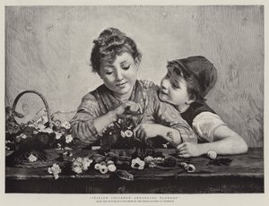 Italienische Kinder arrangieren Blumen von Luigi Bechi