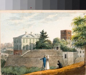 Ansicht der Bastionen und des Glockenturms Santo Stefano, Genua
