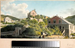 Ansicht des Hügels und der Kirche von Oregina, Genua von Luigi Garibbo