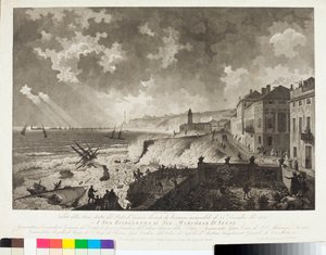 Ansicht des Hafens von Genua während des Sturms am 25.12.1821 (Stich, ca. 1821) von Luigi Garibbo