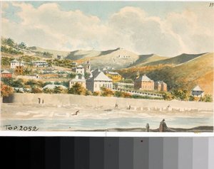 Blick über den Marassi-Hügel mit Glockenturm der Kirche Santa Margherita bei Genua