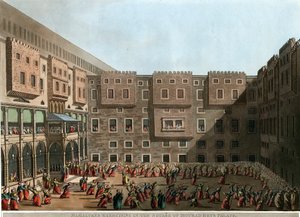 Mamluken trainieren im Hof des Murad-Bey-Palastes, Tunis (Lithographie)