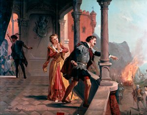 Illustration für Manrico-Arie, Di quella pira Akt III, in Il trovatore, Oper von Giuseppe Verdi von Luigi Morgari