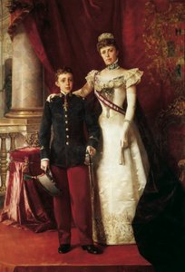 Porträt von Alfonso XIII und Maria Cristina von Teschen, bekannt als Maria Cristina von Habsburg, Erzherzogin von Österreich