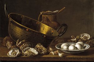 Stillleben mit Austern, Knoblauch und Eiern, 1772 von Luis Egidio Melendez