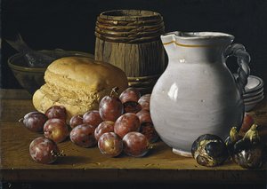 Stillleben mit Pflaumen, Feigen, Brot und Krug, zweite Hälfte des 18. Jahrhunderts