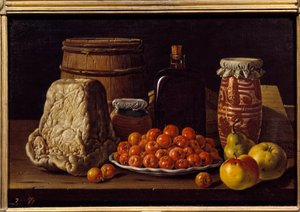 Käse, Obst und Gefäß