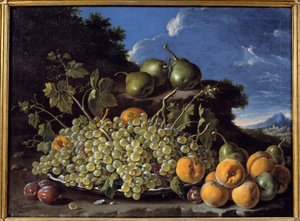 Trauben, Birnen, Pfirsiche und Pflaumen von Luis Egidio Menendez or Melendez