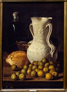 Krug, Brot und kleine Birnen von Luis Egidio Menendez or Melendez