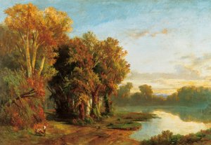 Landschaft am Ufer eines Flusses von Luis Rigalt y Farriols