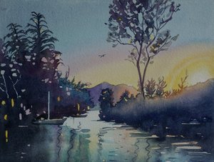 Ruhiger Flusssonnenuntergang