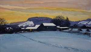 Winter Bauernhof Sonnenuntergang