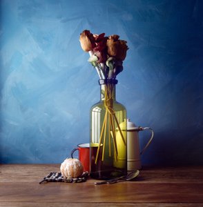 Getrocknete Blumen und Orange