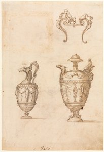 Entwurf für zwei Vasen und ein Ornament recto, Mitte 1500er