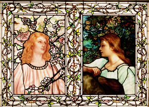 Frühling und Herbst, hergestellt von Tiffany Glass & Manufacturing Co., ca. 1892 von Lydia Field Emmett