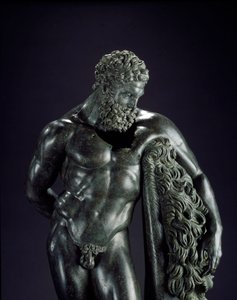 Griechische Kunst: Herakles in Ruhe. Detail. Bronzeskulptur von Lysippos von Sikyon (395-305 v. Chr.) 4. Jahrhundert v. Chr. Aus dem Heiligtum von Ercole Curino, Sulmona. Museo Nazionale Archeologico, Chieti, Italien
