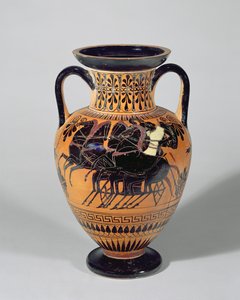 Attische schwarzfigurige Amphora, die einen Wagen zeigt, 520-500 v. Chr. (Ton) von Lysippos