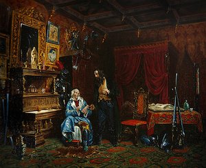 Innenraum eines Antiquitätenzimmers mit mittelalterlichen Möbeln, ca. 1838-46 von M. (after) Renoux