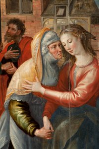 Anbetung der Heiligen Drei Könige, Triptychon, linkes Panel: Leben der Heiligen Jungfrau (Detail)