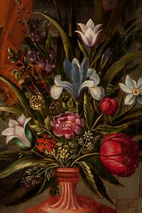 Anbetung der Könige, Triptychon, Linke Tafel, Rückseite (Detail) von Maarten de Vos