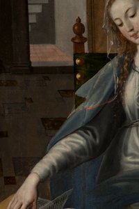 Anbetung der Heiligen Drei Könige, Triptychon, rechtes Panel Rückseite (Detail)